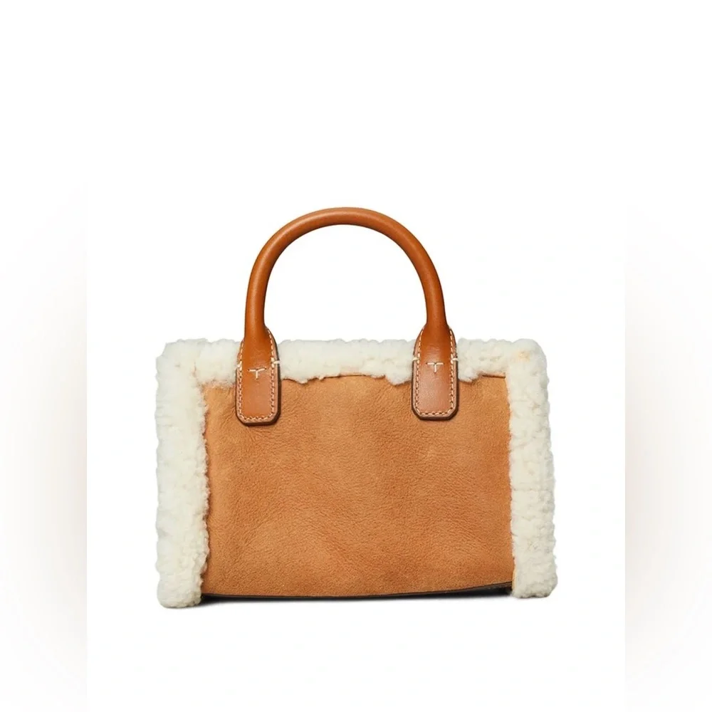 Tory Burch Ella Mini Leather & Shearling Tote. - Picture 4 of 14